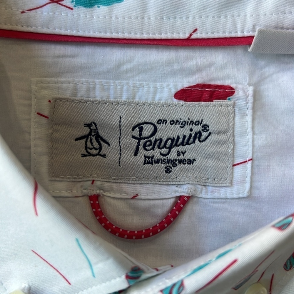 Original Penguin Shirt White Cotton Slurpee Short Sleeve Button Up Size Medium - Picture 2 of 13